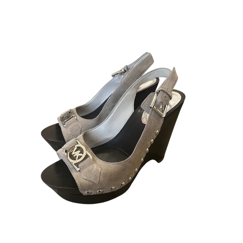 Michael Kors Womens Peep Toe Slingback Wedge Sandals Beige Size 7 M